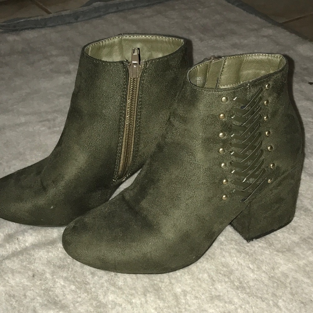 Olive green low heel ankle boot